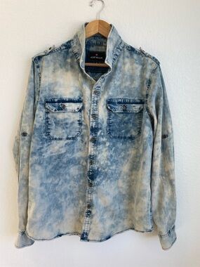 Airwalk Acid-Wash Denim Shirt - Light Blue & Cream Wash • UNISEX • Medium